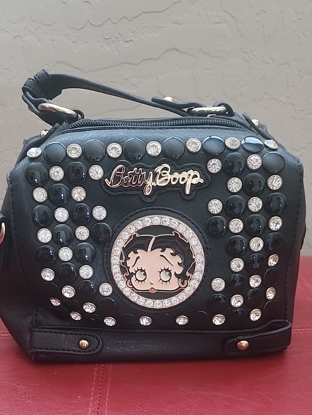 Betty Boop Black Studded Mini Bag with Crystal Logo
